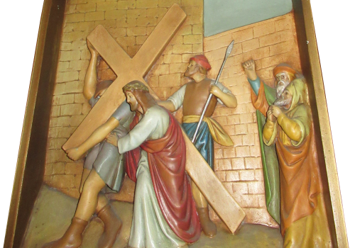 Stacja 5 Szymon Cyrenejczyk pomaga nieść krzyż Panu Jezusowi